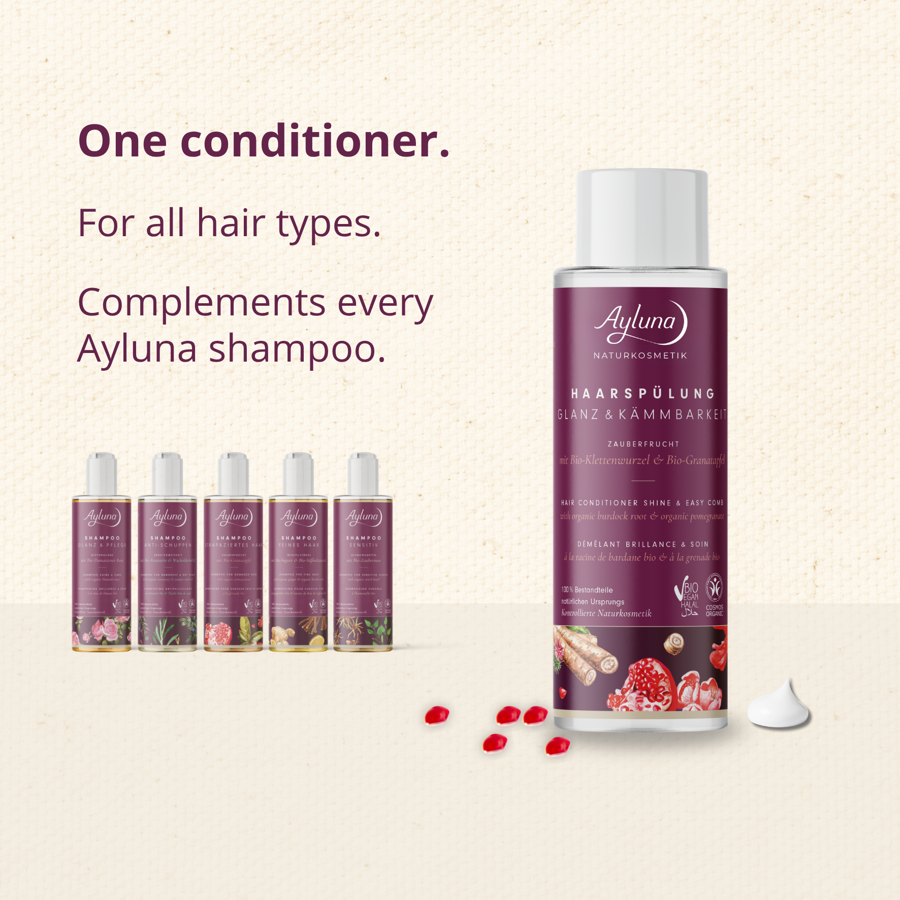 Our gentle conditioner nourishes all hair types – and pairs perfectly with every Ayluna shampoo. Soft, manageable hair. Every day. Try it now!